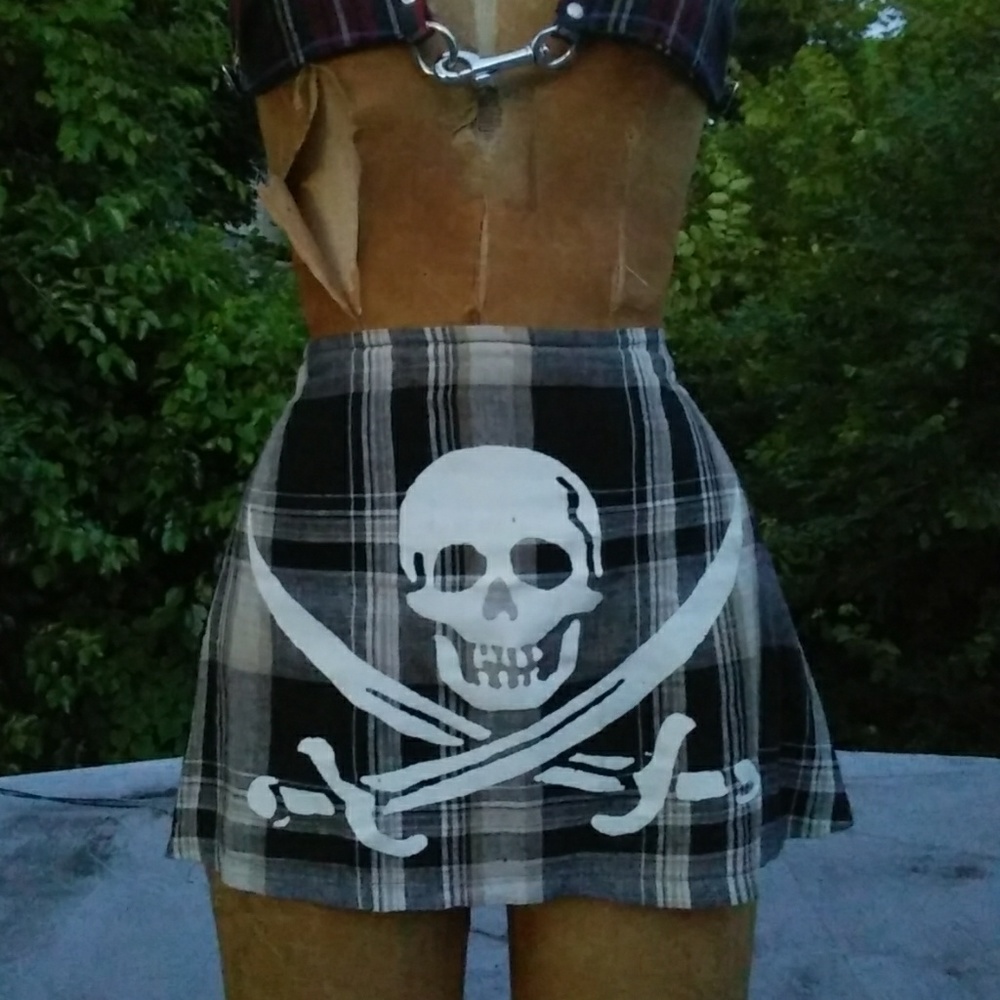 Early Punk "Motor Montenegro" Pirate Plaid Skirt